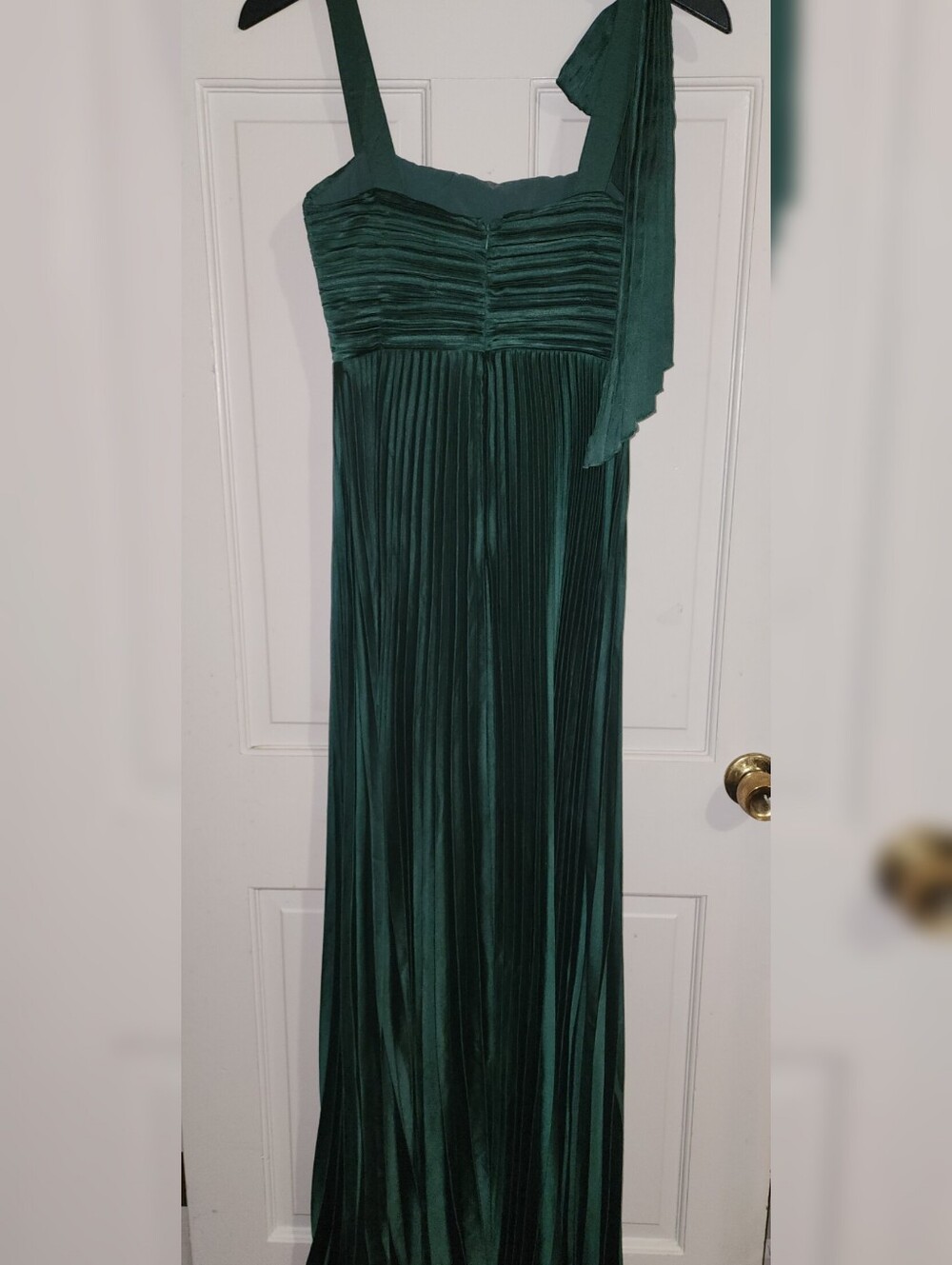 Lulus Gorgeous Purpose Emerald Satin Pleated Sleeveless Bow Maxi Dress S - Picture 11 of 13